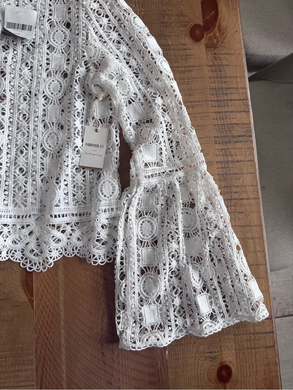Forever 21 White Crochet Lace Bell Sleeve Blouse - Picture 3 of 7